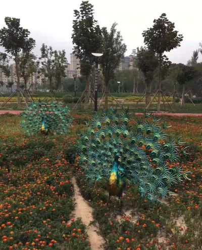 不銹鋼彩繪孔雀開屏雕塑公園景觀動物雕塑